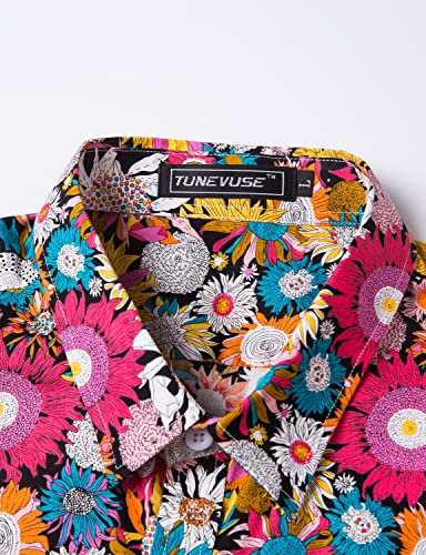 TUNEVUSE Men Floral Dress Shirt, Long Sleeve Button Down Patterned Cotton