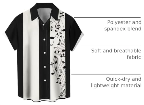 Men's Vintage Bowling Shirt 1950s Retro Rockabilly Style Short Sleeve Button Down Music Hawaiian Shirts