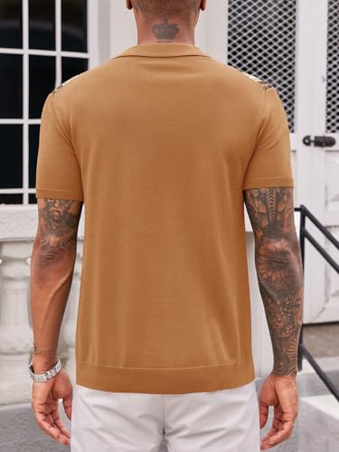 Runcati Mens Knit Polo Shirts Vintage Casual Short Sleeve Shirt Sweater
