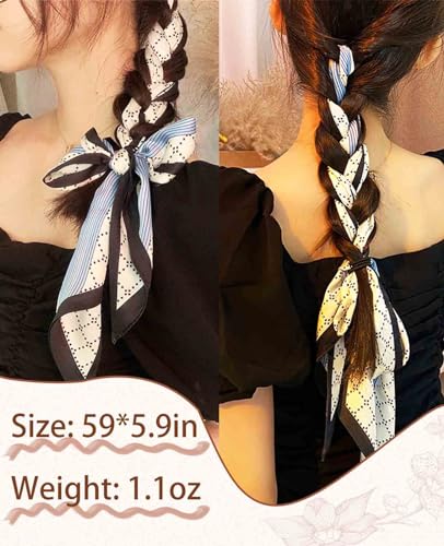 Clysoru Satin Neck Scarf for Women Printed Hair Scarves Bag Scarfs Fashion Elegant Oblique Angle Design 59" X 5.9"