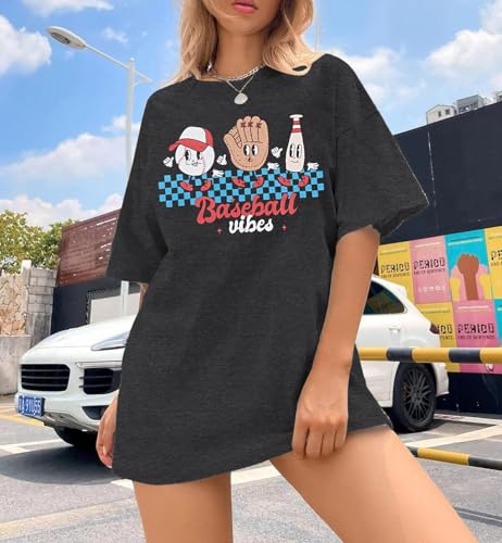 MOUSYA Baseball Shirts Women Oversized Baseball Mom Tshirt Baseball Heart Graphic Tee