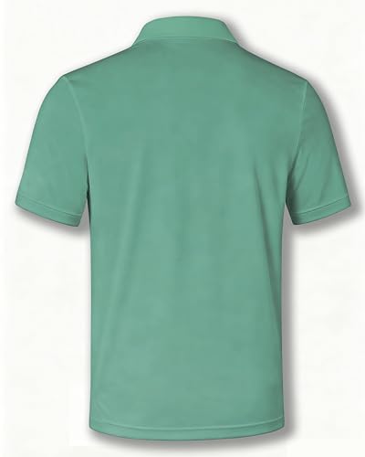 COOLLYME Retro Space Rocket Polo Shirt, Green and Beige, Short Sleeve, Polyester, Atomic Design, Regular Fit