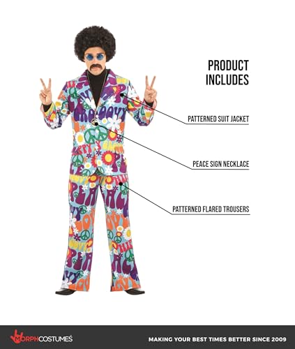 fun shack Groovy Mens Hippie Costume, Retro Mens Hippie Costumes for Adults, Groovy Costumes for Men, 60s Suit Men - Large