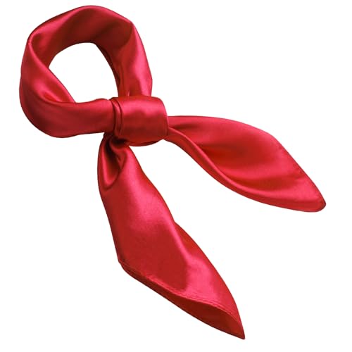 GHGMAO Women Silk Feeling Scarf, 23.6'' Square Red Satin Scarf Neck Head Bandana Handkerchief Hair Scarves for Daily Wear, Retro 1950s, Halloween Costume Accessory