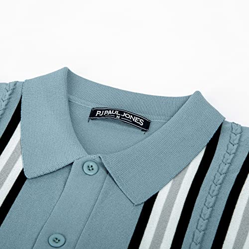 PJ PAUL JONES Mens Vintage Button Down Knitted Polo Shirt Blue L