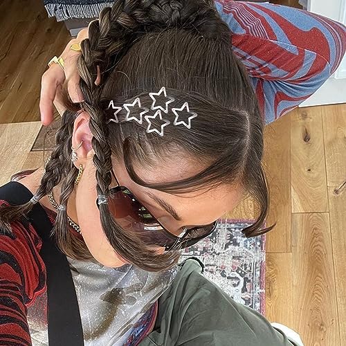 Star Hair Clips 2000s Y2K Snap Hair Barrettes Non Slip Star Hair Accessories Silver Metal Hair Clips for Girls Women -15 PCS 1.18"