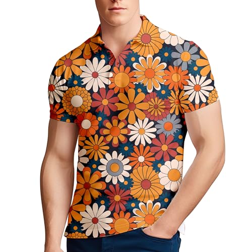 Retro 70s Men Golf Shirts for Men,Funny Golf Shirts for Men Short Sleeve 70s Clothes for Men