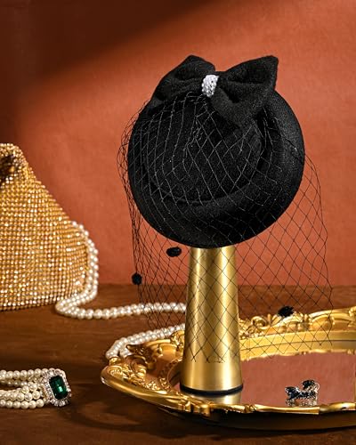 Zivyes Fascinators for Women Tea Party Hats 20s 50s Pillbox Hat Birdcage Veil for Funeral Janet Snakehole