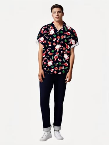Gwnnb Christmas Bowling Shirts for Men Short Sleeve Regular Fit Retro Casual Button Down Holiday Hawaiian Shirts