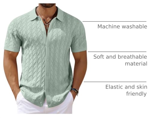 COOFANDY Casual Mens Woven Knit Shirt Short Sleeve Retro 70S Polo Shirts
