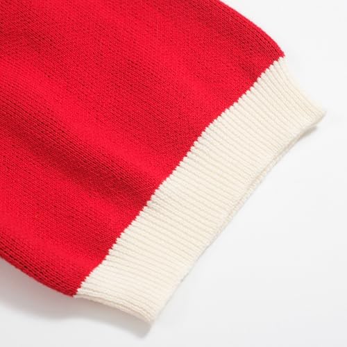 OXKNIT Men's Knitted Vintage Polo Shirt, 1960s Mod Style Retro Polo Animal Pattern Shirt Cardigan with Button, Red