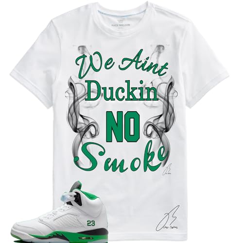 Shirt To Match Jordan Retro 5 Lucky Green/White, Duckin No Smoke Unisex Sneaker Graphic Tee,Best Gift, (M, White)