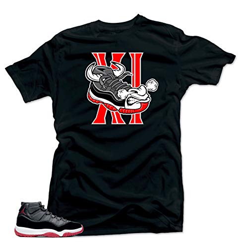 SNELOS Jordan 11 Bred 2019 Match Shirts (Jordan 11 Bred 2019 - Bull 11 (Black), 2XL)