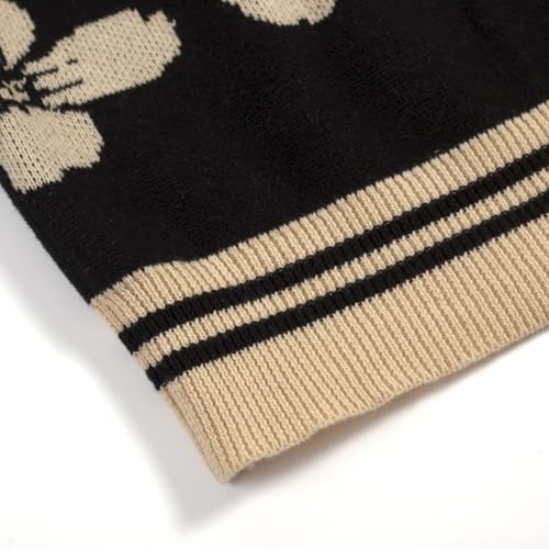 OXKNIT Men's Knit Short Sleeve Shirts Button Down Vintage Florals Plants Pattern Knitted Polo Shirt Black Apricot Polo