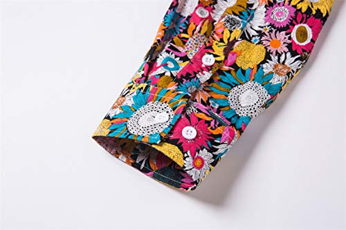 TUNEVUSE Men Floral Dress Shirt, Long Sleeve Button Down Patterned Cotton