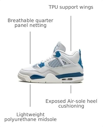 Jordan 4 “Military Blue” Grade School Size 5Y Off-White/Neutral Grey-Military Blue (HF4281-141)