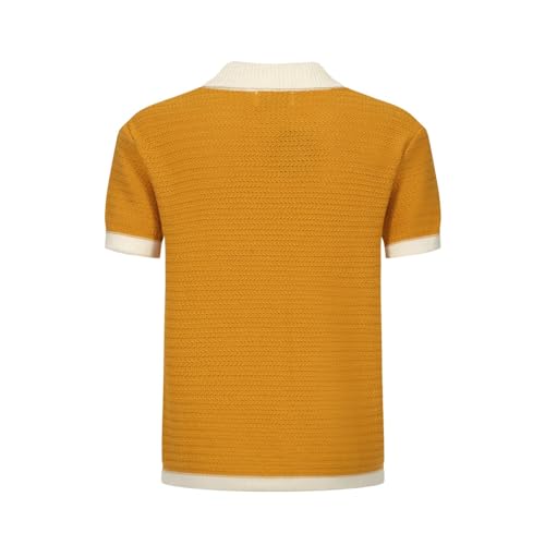 OXKNIT Mens Knit Polo Shirts Vintage Short Sleeve Golf Shirts Textured Retro Poloshirt White V-Neck