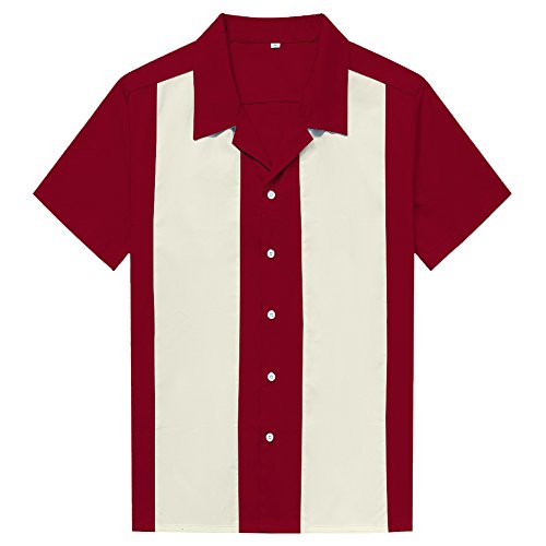 Anchor MSJ Men's Classic Retro Bowling Shirt Vacation Shirts (XXL, Maroon)