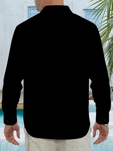 Men's Vintage Bowling Shirt Casual Long Sleeve Button Down Regular Fit Retro Shirt