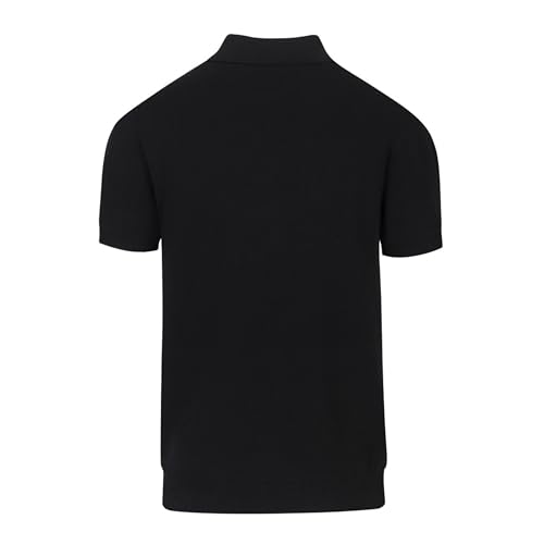 OXKNIT Men's Knit Short Sleeve Shirts Button Down Vintage Knitted Embroidery Heart Pattern Polo Shirt Black Polo