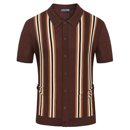 PJ PAUL JONES Mens Vintage Button Down Knitted Polo Shirt Dark Coffee L