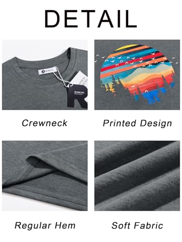 Runcati Mens Short Sleeve T-Shirts Graphic Crewneck Shirt Printed Tees Grey