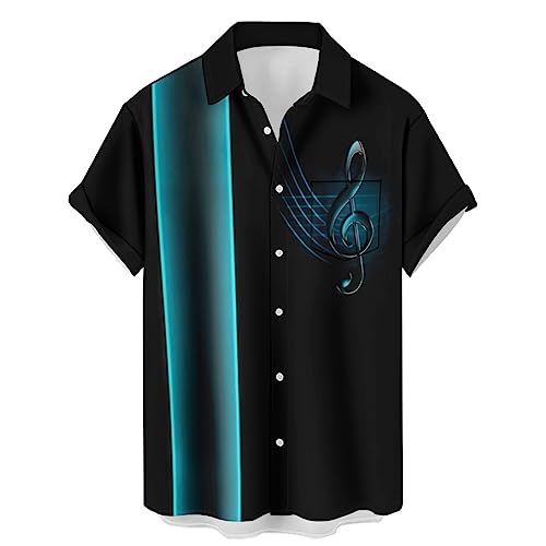 Ecosunny Music Shirts for Men Bowling Print Short Sleeve Casual Button Down Shirt with Chest Pocket