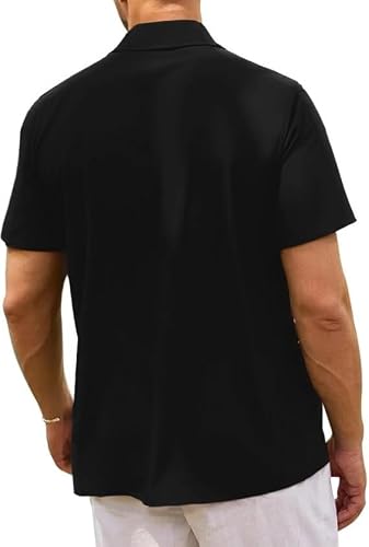 QIVICIMA Mens Flamingo Color Block Bowling Shirt, Black Red, L