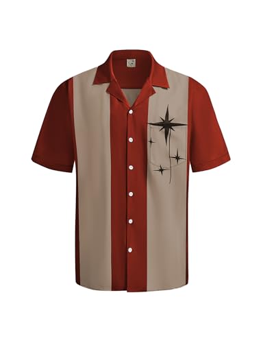 Hardaddy Men's Vintage Bowling Shirt 1950s Short Sleeve Casual Button Down Summer Beach Camp Collar Shirts Crimson XL