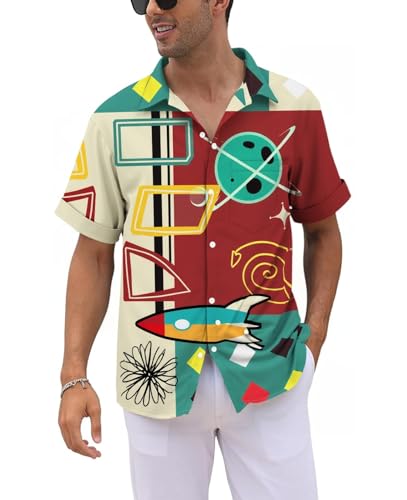 QIVICIMA Men's 50s Rockabilly Retro Bowling Shirt, A22-Retro, M
