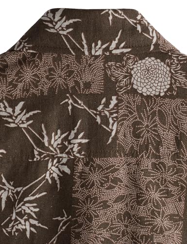 PARKLEES Men's 70s Hippie Vintage Hawaiian Shirt Brown Flower XL