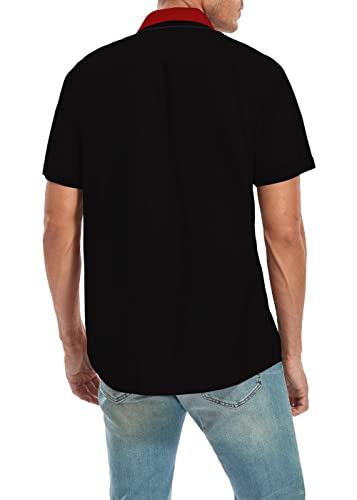 Ecosunny Poker Shirts for Men Short Sleeve Geometric Print Bowling Casual Button Down Collar Shirt