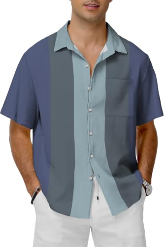 KYKU Casual Short Sleeve Retro Bowling Shirt Mens Button Down Shirt 50s Outfit Blue XL