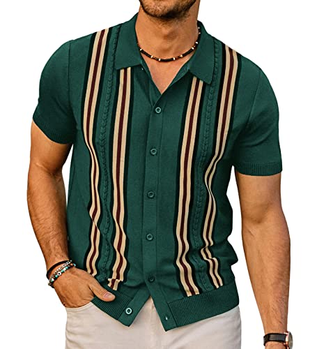 PJ PAUL JONES Mens Vintage Button Down Knitted Polo Shirt Dark Green XXL