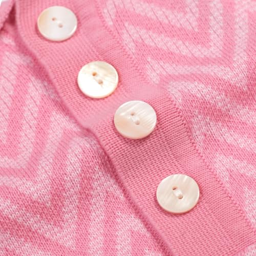 OXKNIT Men's Retro Knitted Poloshirt, 1960s Mod Vintage Texture Polo Cotton Short Sleeve with Quarter Button Pink