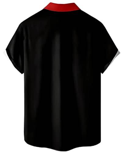 Ecosunny Poker Shirts for Men Short Sleeve Geometric Print Bowling Casual Button Down Collar Shirt