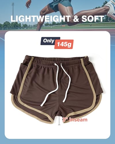 AIMPACT Men's Mesh Shorts 3" Vintage Gym Running with Pockets BrownXL