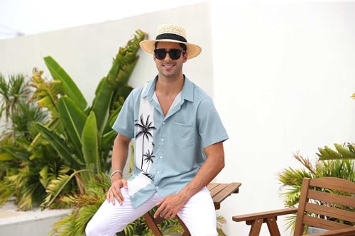 Men's Short Sleeve Button Up Hawaiian Shirt 1950s Vintage Bowling Shirts