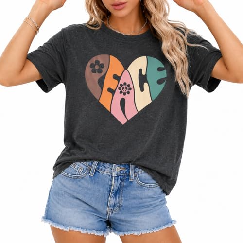 Peace Love Shirt Women 70s Hippe Shirts Soul Inspirational Hippy Tops Vintage Graphic Tees Short Sleeve - Sleeveless Grey