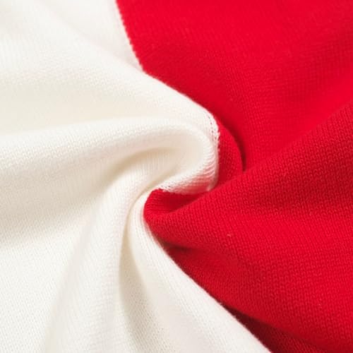 OXKNIT Knitted Poloshirt for Men, 1960s Mod Style Classic Retro Color Matching V-Neck Short Sleeve Summer Shirt White Red