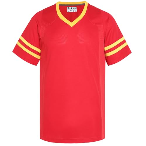 Pullonsy Retro Red Football Jerseys for Men Unisex 70s 80s 90s 00s 10s Classic Mesh Shirts Workout Fitness Outfits Cool Tops Yellow Stripe-Red Jersey,Men Size X-Large