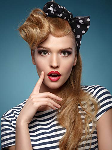 Boao 1 Pcs Polka Dot Scarf 1950s Chiffon Scarf Retro Hair Tie Sheer Square Neck Head Vintage Neckerchief for Women (Black with White Dots)
