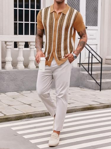 Runcati Mens Knit Polo Shirts Vintage Casual Short Sleeve Shirt Sweater