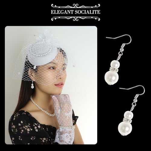 Heliltd 5Pcs Fascinators for Women Tea Party Fascinator Hat for Women Veil Tea Party Hats and Gloves Set