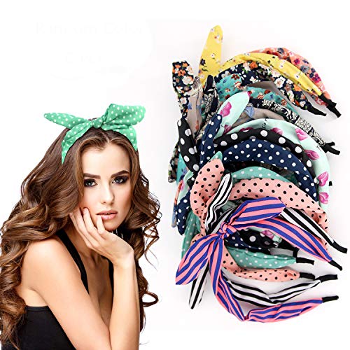 eyxformula 6 Pcs Colorful Headbands, Fashion Floral Polka Dot Stripe Bow Headbands Randomly, Lovely Ears Hairbands Knot Hair Bands Hair Accessories for Women, Girls