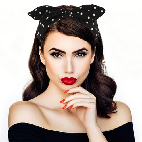 Jaciya Polka Dot Bow Headbands for Women Retro Bunny Ear Hairbands with Bow