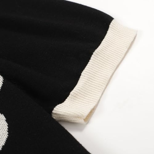 OXKNIT Mens Casual 60s Retro White Flower Knitted Short Sleeve Vintage Button Down Golf Polo