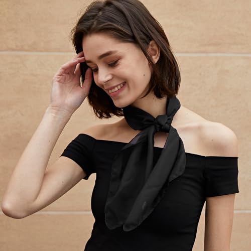 MissShorthair 50s Chiffon Scarf Sheer Square Neck Head Scarf for Women, B Black