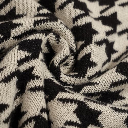 OXKNIT Button Down Knit Polo Shirts for Men, 1960s Retro Beige and Black Pattern Short-Sleeve Cardigan Tops with Pocket