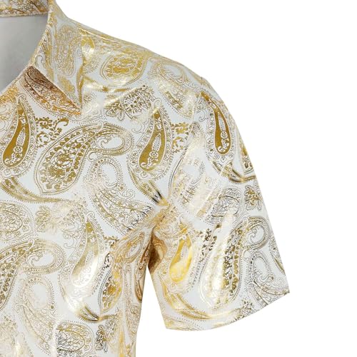CARUHIF Men's 70s Disco Shirt Retro Paisley Short Sleeve Shirts(Z3886BJ,L)